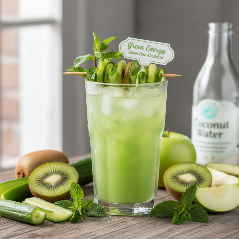 Искрящийся Green Energy: коктейль с киви, огурцом и яблоком