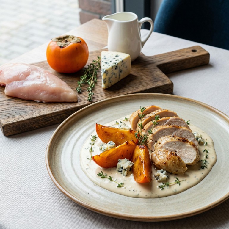 Восхитительное куриное филе с хурмой и голубым сыром