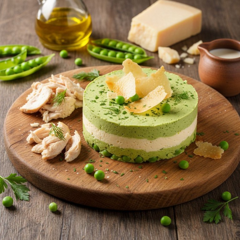 Фантастическое мусс-пюре «Курица & Зелёный горошек с пармезановыми чипсами»