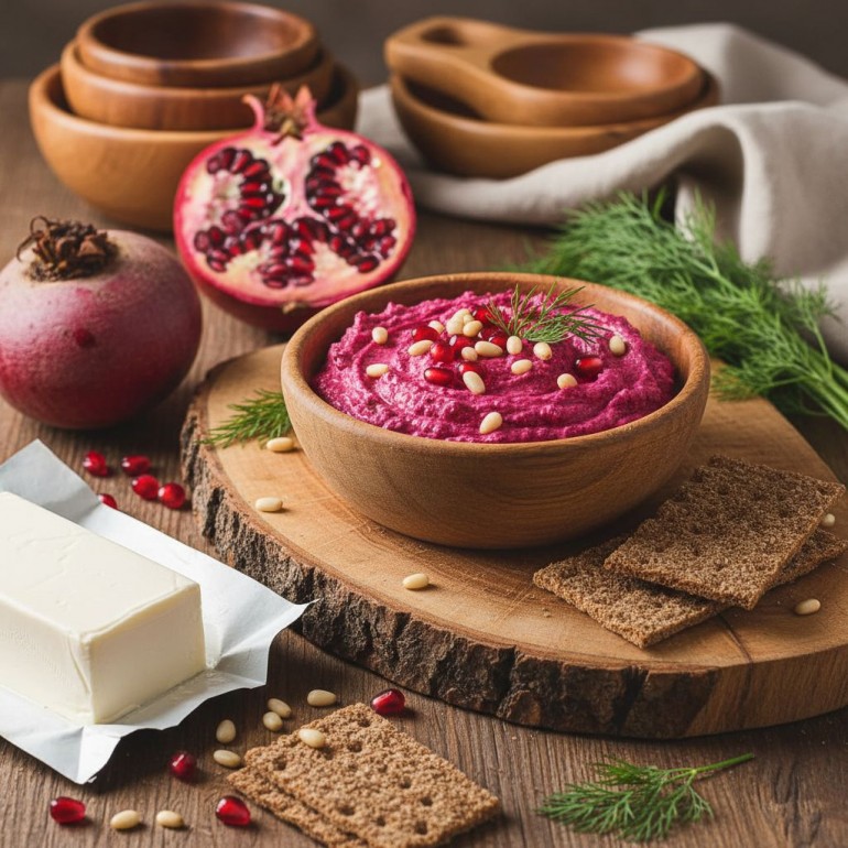 Великолепный дип «Свёкла & Крем-сыр с гранатом и кедровыми орешками»