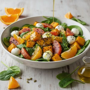 Великолепный салат «Тыква & Апельсин с моцареллой и чёрным кунжутом»
