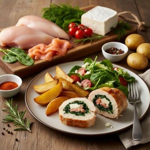 Куриный рулет «Лосось & Шпинат с козьим сыром»